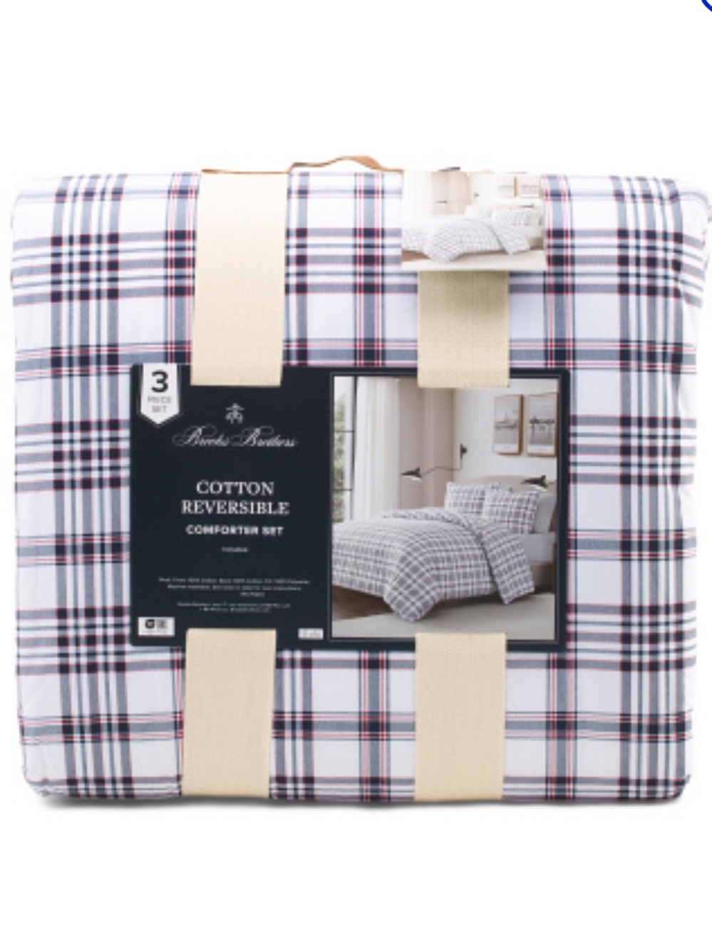 Brooks Brothers Cotton Reversible Comforter Set - White Plaid